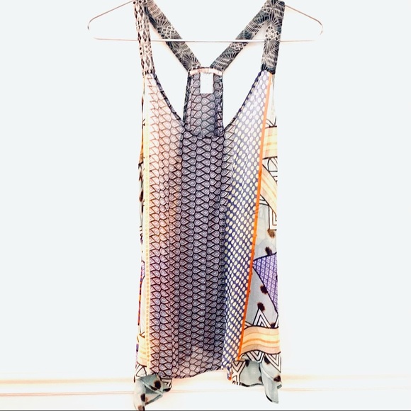 LANGUAGE Silk Geomatic Sheer Tank, multi color - Picture 2 of 4